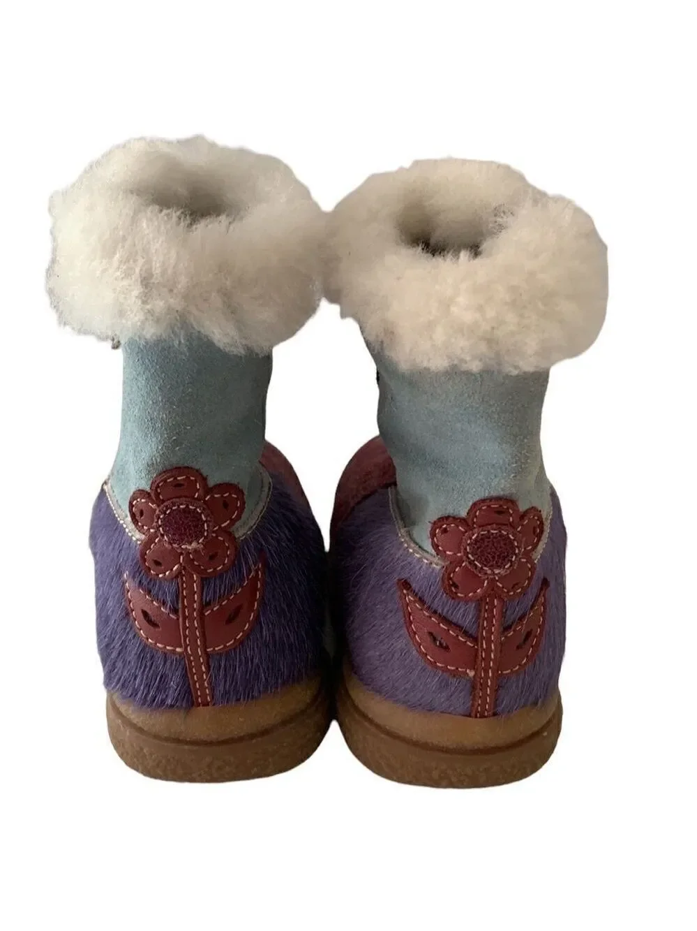 Mokine Toddler Genuine Leather Faux Fur Boots Purple Blue Made in Italy Size 6